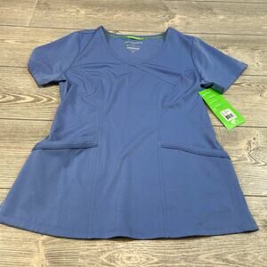 HH Works Madison Mock-Wrap Scrub Top XS Ceil Blue NWT